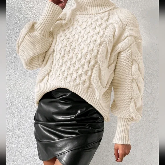 Turtleneck Cable Knit Drop Shoulder Sweater$21.04 630.49 -31% - Picture 4 of 6
